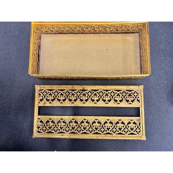 Tissue Box Cover Hollywood Regency Gold Tone MCM VTG Brass Filagree - Picture 7 of 7